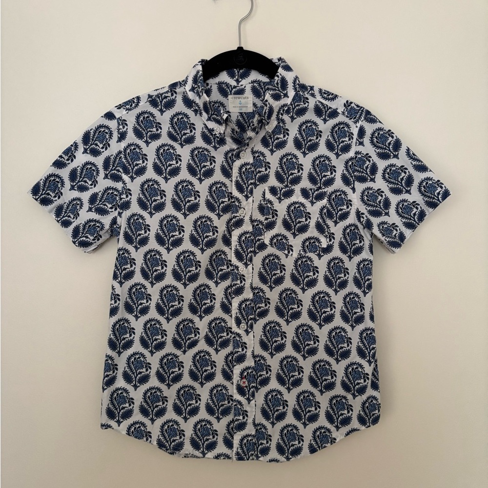 Crewcuts White Short-Sleeve Button-Down with Navy Floral Print